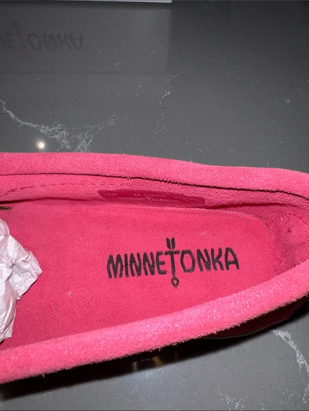 Minnetonka KIDS Suede Moccasins with Leopard Haircalf Accent HOT PINK